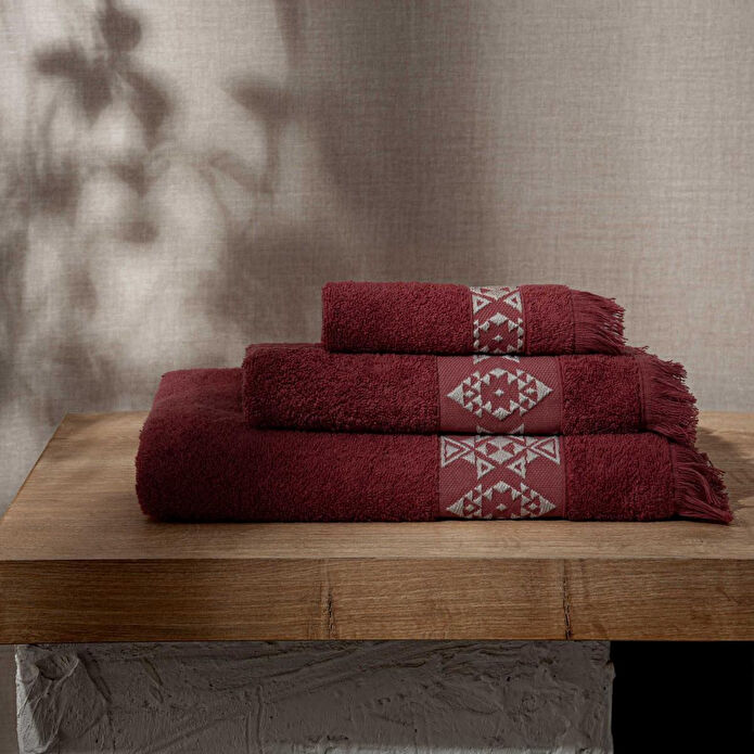 Green Black Hereke 3'lü Havlu Seti Bordo