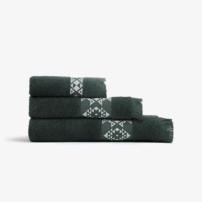 Green Black Hereke 3'lü Havlu Seti Krem Bordürlü Yeşil