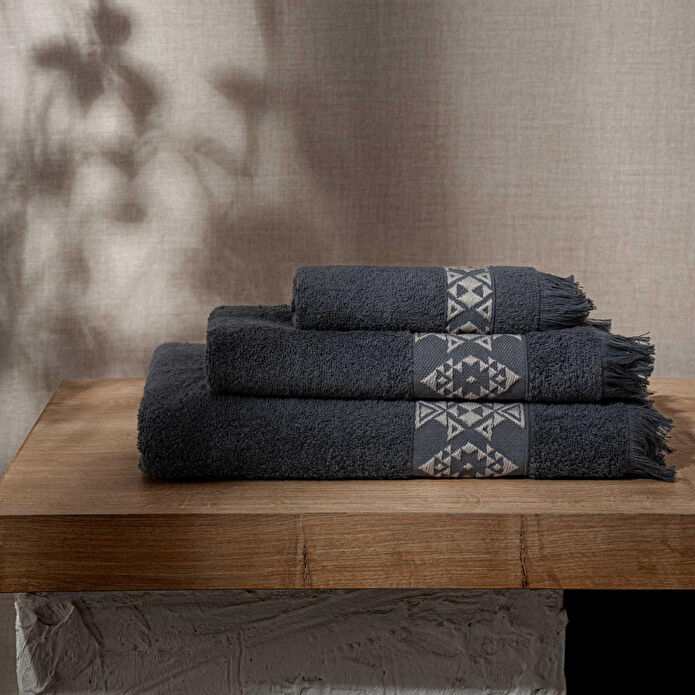 Green Black Hereke 3'lü Havlu Seti Antrasit