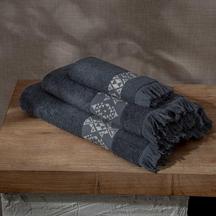 Green Black Hereke 3'lü Havlu Seti Antrasit