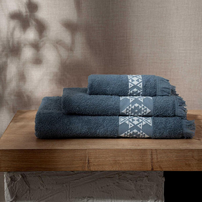 Green Black Hereke 3'lü Havlu Seti Koyu Mavi