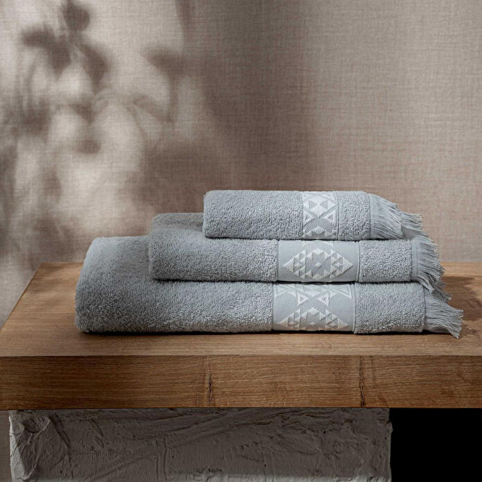 Green Black Hereke 3'lü Havlu Seti Gri