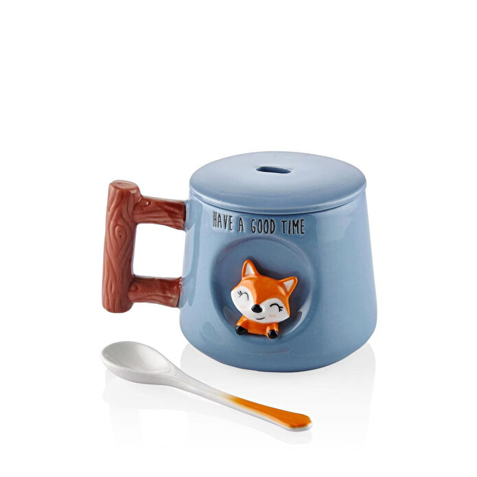 The Mia Tilki Kapaklı Ve Kaşıklı Kupa 370 Ml