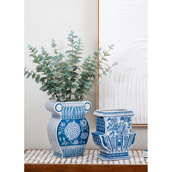 The Mia Dekoratif Küp Vazo Mavi 26x13x33 Cm