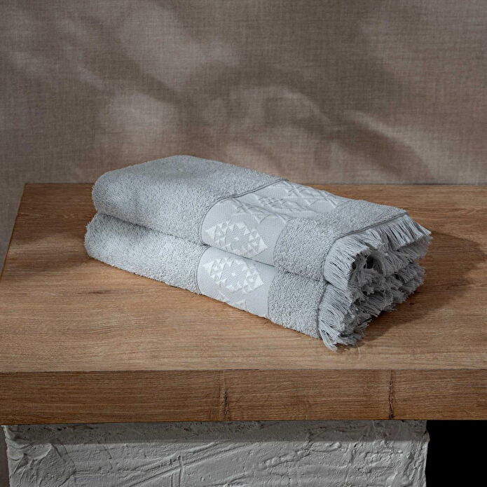 Green Black Hereke 2'li Yüz Havlusu Seti Açık Gri