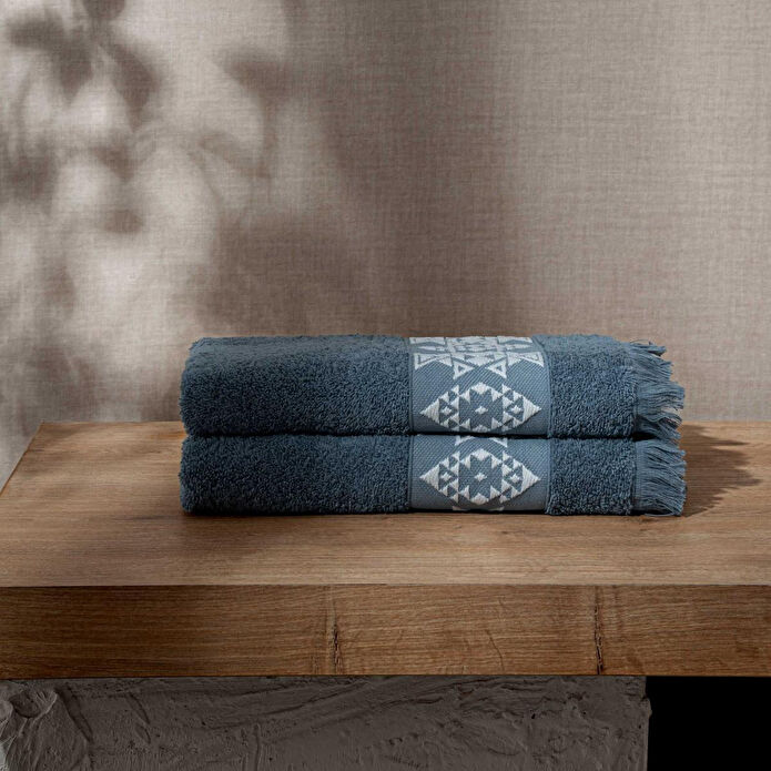 Green Black Hereke 2'li Yüz Havlusu Seti Koyu Mavi