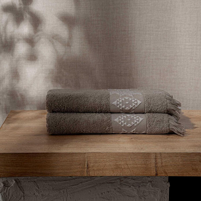 Green Black Hereke 2'li Yüz Havlusu Seti Koyu Bej