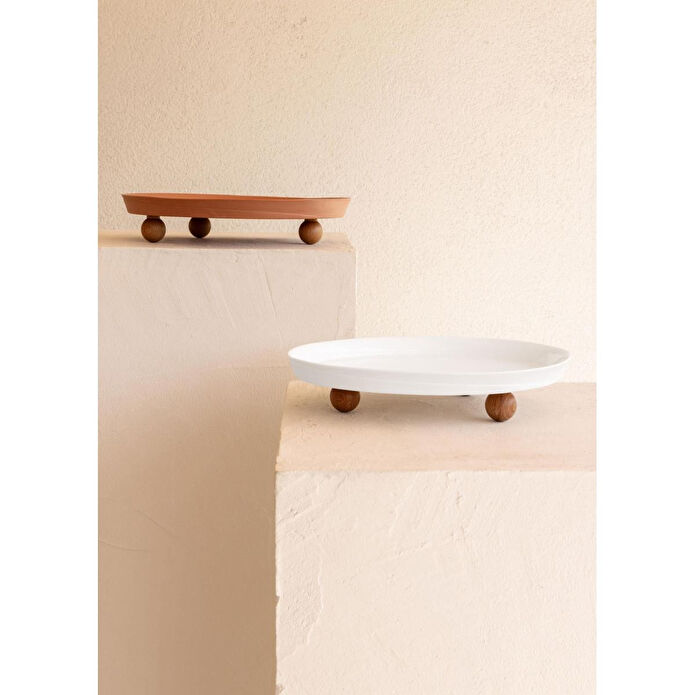 The Mia Limoges Ahşap Ayaklı Tabak Beyaz 27x23x7 Cm