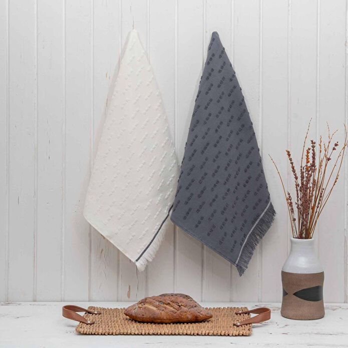 Green Black Pera 2'li Mutfak Havlusu Krem-lacivert