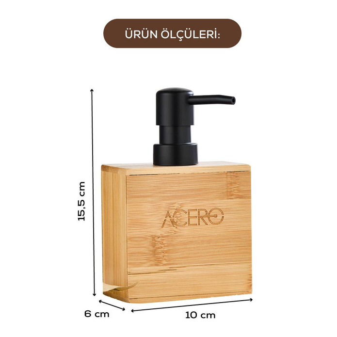 Vienev Bambu Dikdörtgen Sıvı Sabunluk Siyah Pompalı 220 Ml - 32155