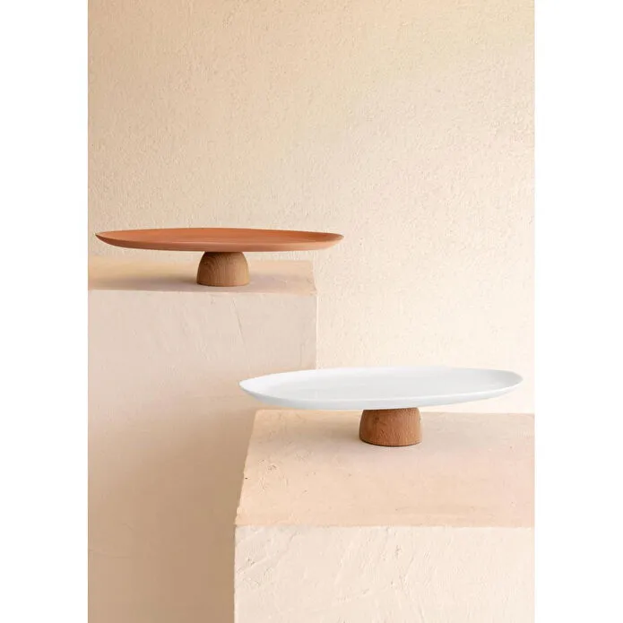 The Mia Limoges Ahşap Ayaklı Servis Tabağı Terracota 34x17x6,5 Cm