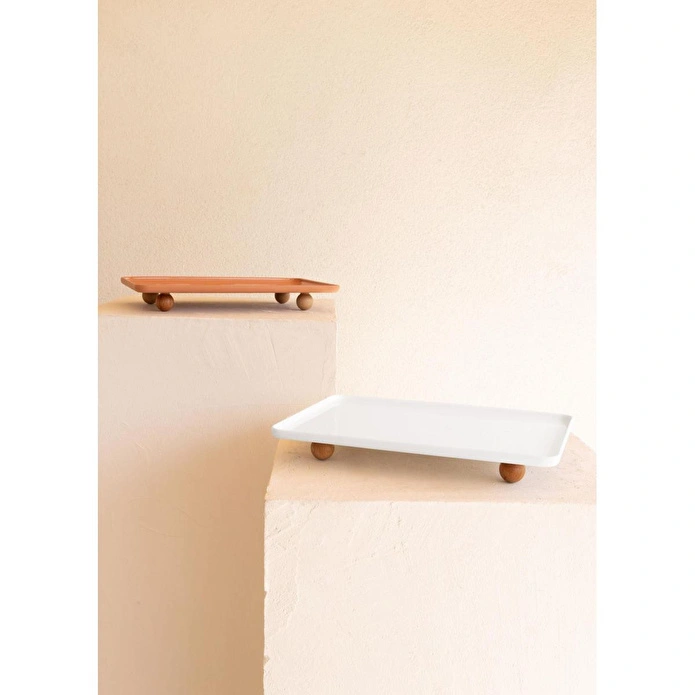 The Mia Limoges Ahşap Ayaklı Servis Tabağı Terracota 28x20x5 Cm