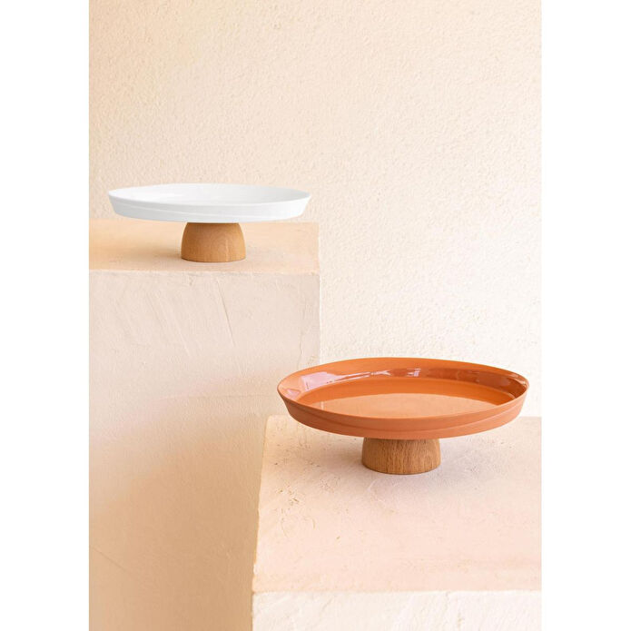 The Mia Limoges Ahşap Ayaklı Tabak Beyaz  22x6 Cm