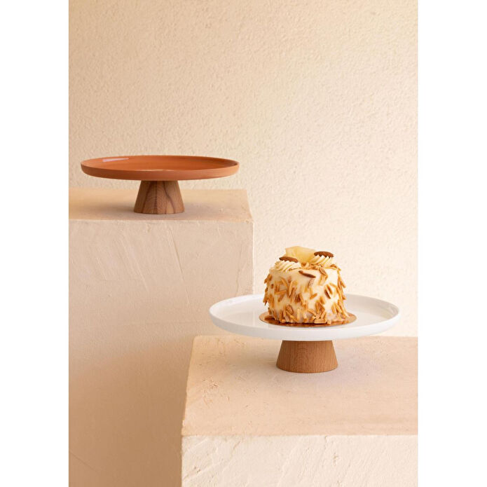 The Mia Limoges Ahşap Ayaklı Tabak Terracota 21x7 Cm