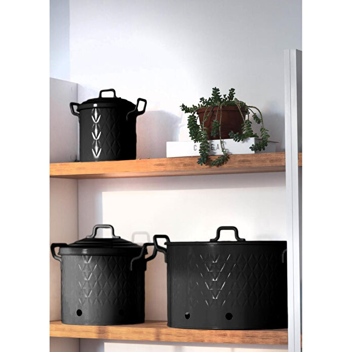 The Mia Prizma Patates Soğan Saklama Kabı Siyah 30x30x30