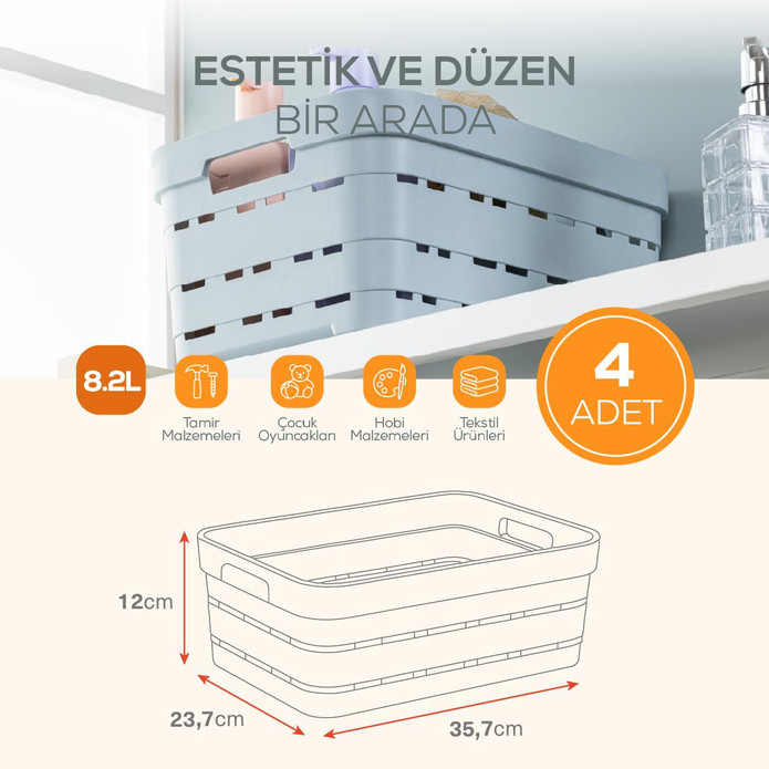 Vienev 4'lü 8,2 Litre Delikli Saklama Kutusu Mavi