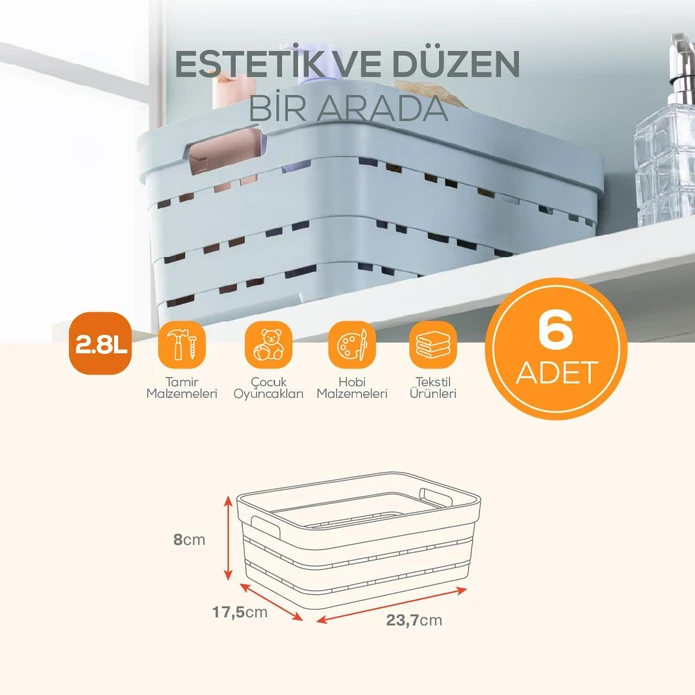 Vienev 6'lı 2,8 Litre Delikli Saklama Kutusu Bej