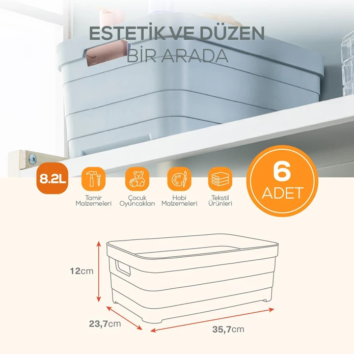 Vienev 6'lı 8,2 Litre Saklama Kutusu Bej