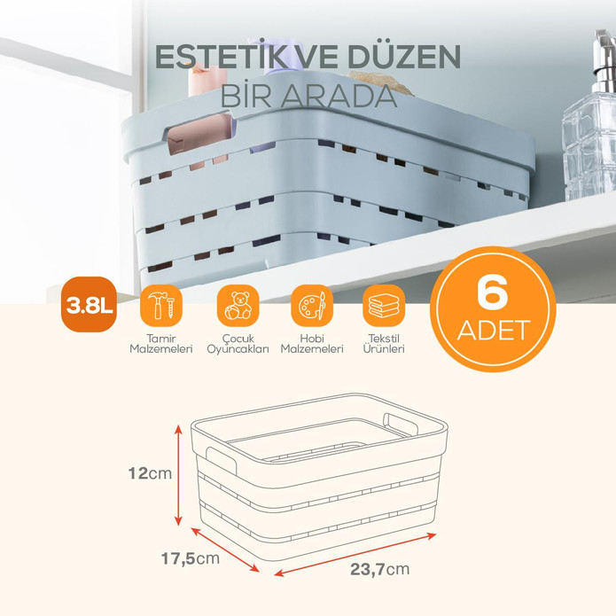 Vienev 6'lı 3,8 Litre Delikli Saklama Kutusu Bej