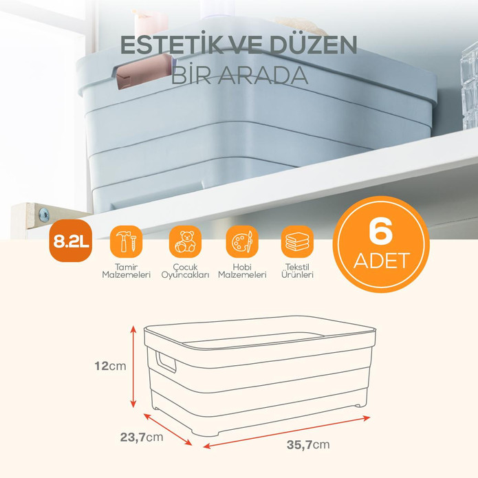 Vienev 6'lı 8,2 Litre Saklama Kutusu Beyaz