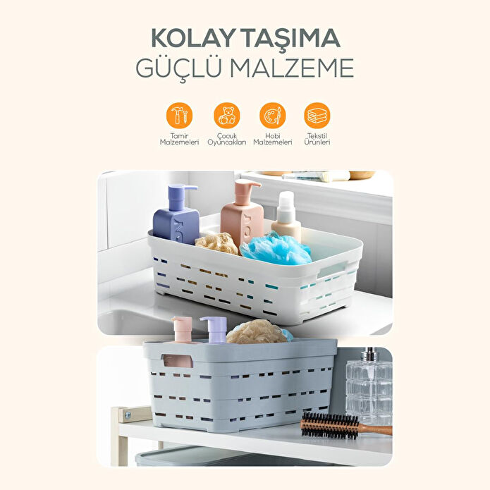 Vienev 4'lü 3,8 Litre Delikli Saklama Kutusu Mavi