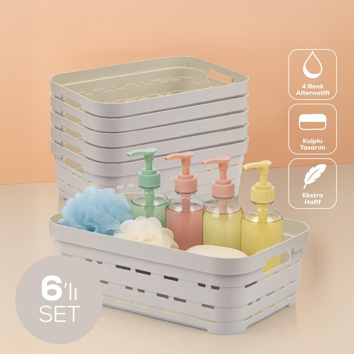 Vienev 6'lı 8,2 Litre Delikli Saklama Kutusu Bej