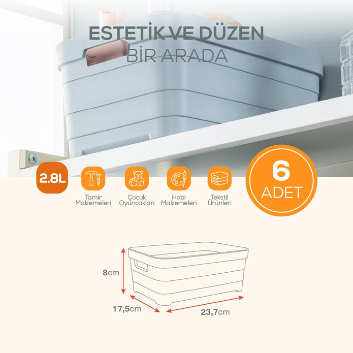 Vienev 6'lı 2,8 Litre Saklama Kutusu Bej