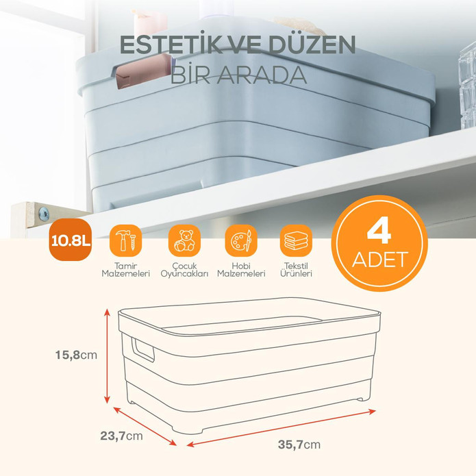 Vienev 4'lü 10,8 Litre Saklama Kutusu Bej