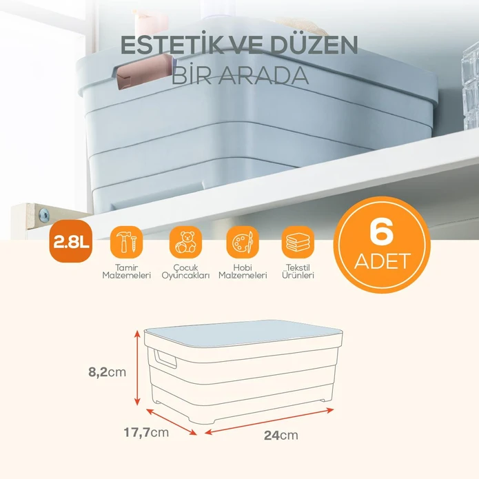 Vienev 6'lı Kapaklı 2,8 Litre Saklama Kutusu Beyaz