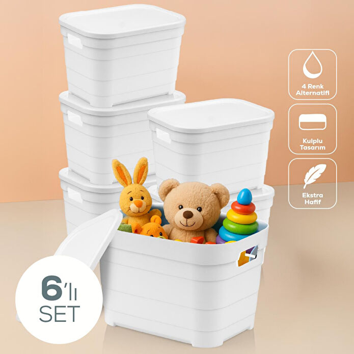 Vienev 6'lı Kapaklı 5 Litre Saklama Kutusu Beyaz