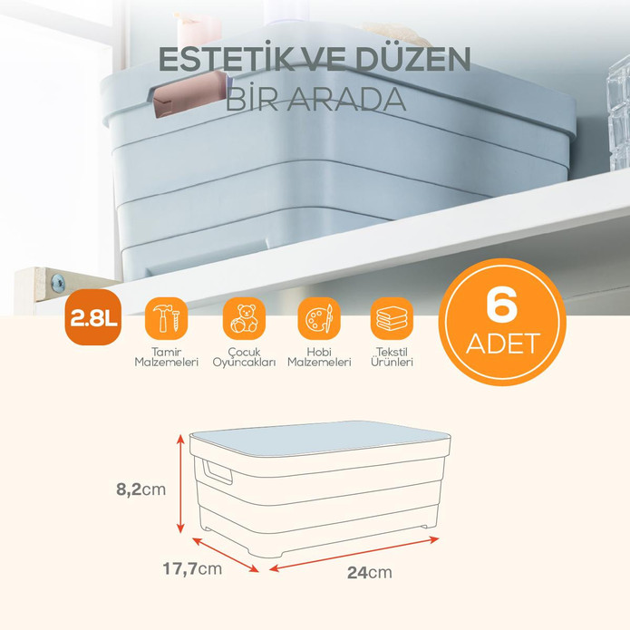 Vienev 6'lı Kapaklı 2,8 Litre Saklama Kutusu Mavi