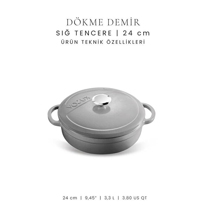 Voeux Kitchenware Gracieuse Gri Sığ Döküm Tencere 24 Cm