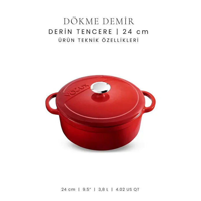 Voeux Kitchenware L'amour Kırmızı Derin Döküm Tencere 24 Cm