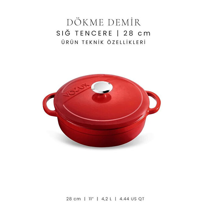 Voeux Kitchenware L'amour Kırmızı Sığ Döküm Tencere 28 Cm