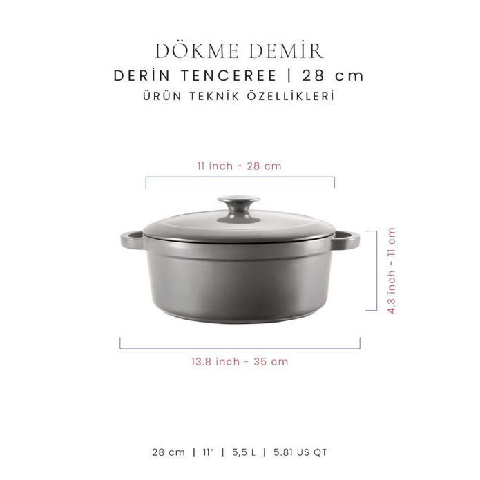 Voeux Kitchenware Gracieuse Gri Derin Döküm Tencere 28 Cm