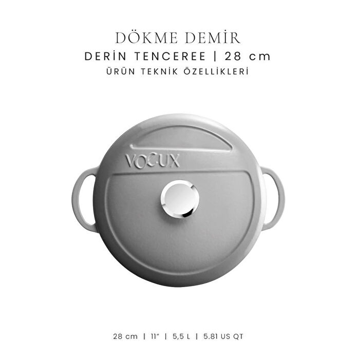 Voeux Kitchenware Gracieuse Gri Derin Döküm Tencere 28 Cm