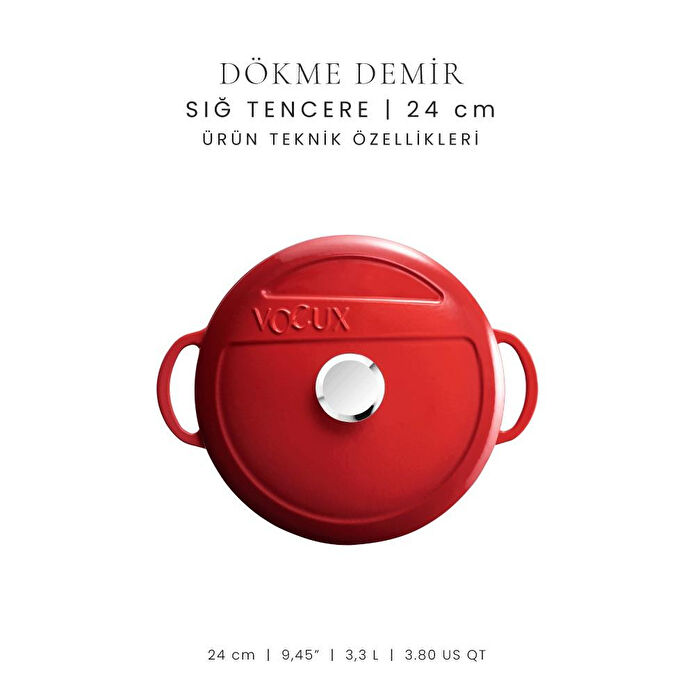 Voeux Kitchenware L'amour Kırmızı Sığ Döküm Tencere 24 Cm