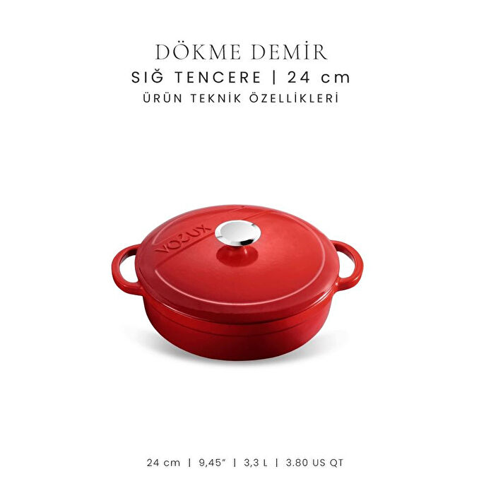 Voeux Kitchenware L'amour Kırmızı Sığ Döküm Tencere 24 Cm