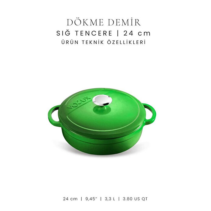 Voeux Kitchenware Forêt Yeşil Sığ Döküm Tencere 24 Cm