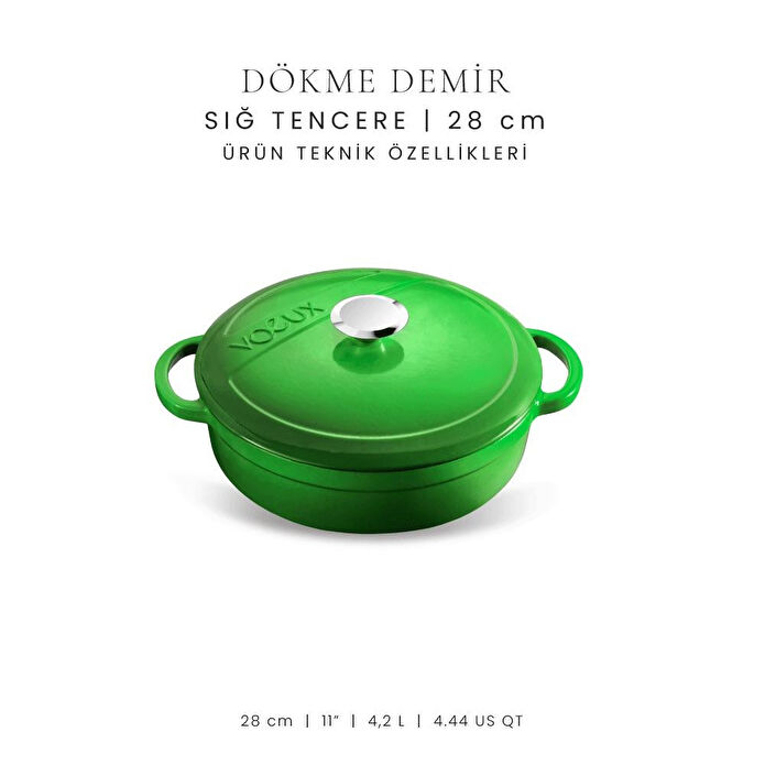 Voeux Kitchenware Forêt Yeşil Sığ Döküm Tencere 28 Cm