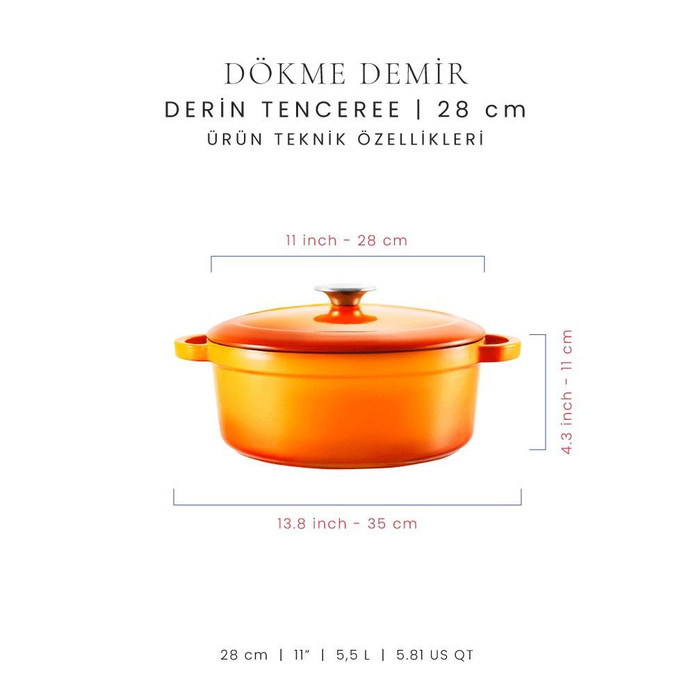 Voeux Kitchenware Amusant Turuncu Derin Döküm Tencere 28 Cm