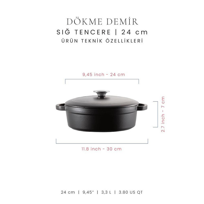 Voeux Kitchenware Elegance Siyah Sığ Döküm Tencere 24 Cm