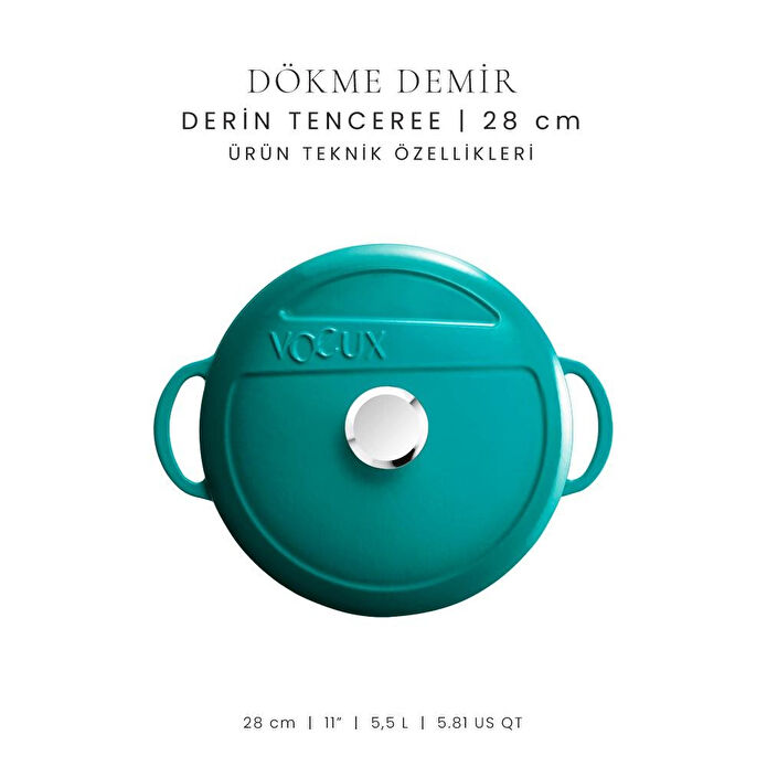 Voeux Kitchenware Profond Turkuaz Derin Döküm Tencere 28 Cm