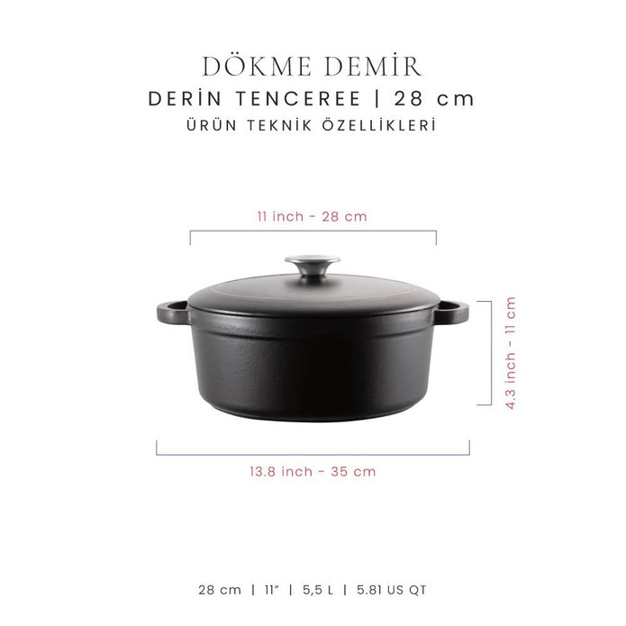 Voeux Kitchenware Elegance Siyah Derin Döküm Tencere 28 Cm