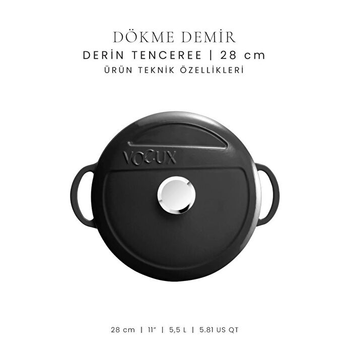 Voeux Kitchenware Elegance Siyah Derin Döküm Tencere 28 Cm