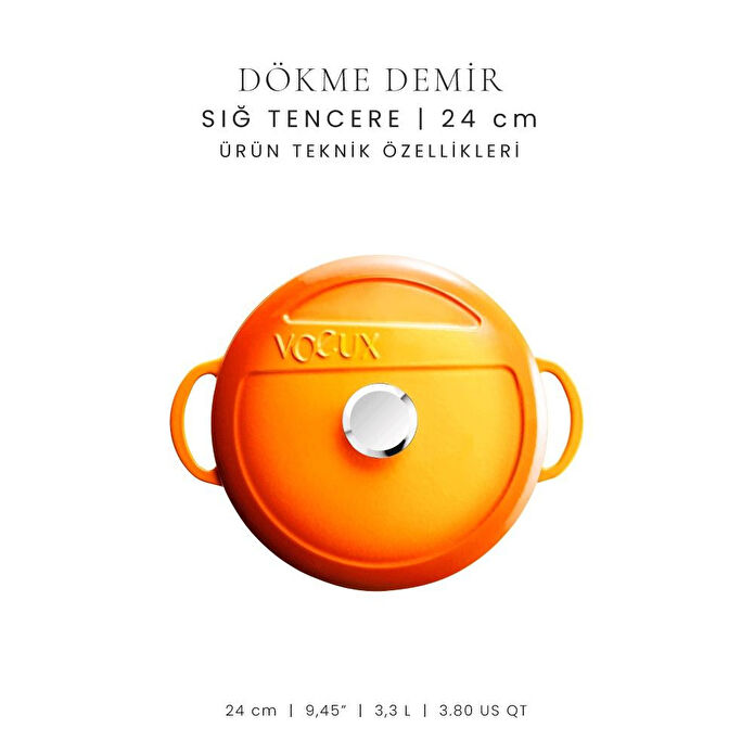 Voeux Kitchenware Amusant Turuncu Sığ Döküm Tencere 24 Cm