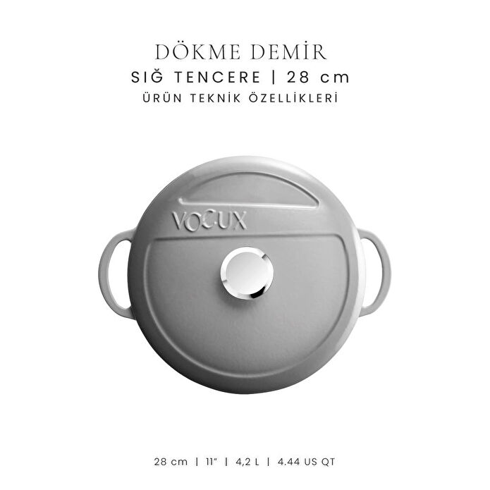 Voeux Kitchenware Gracieuse Gri Sığ Döküm Tencere 28 Cm