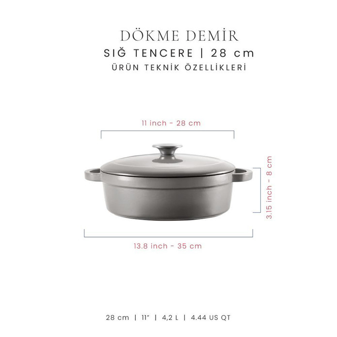 Voeux Kitchenware Gracieuse Gri Sığ Döküm Tencere 28 Cm
