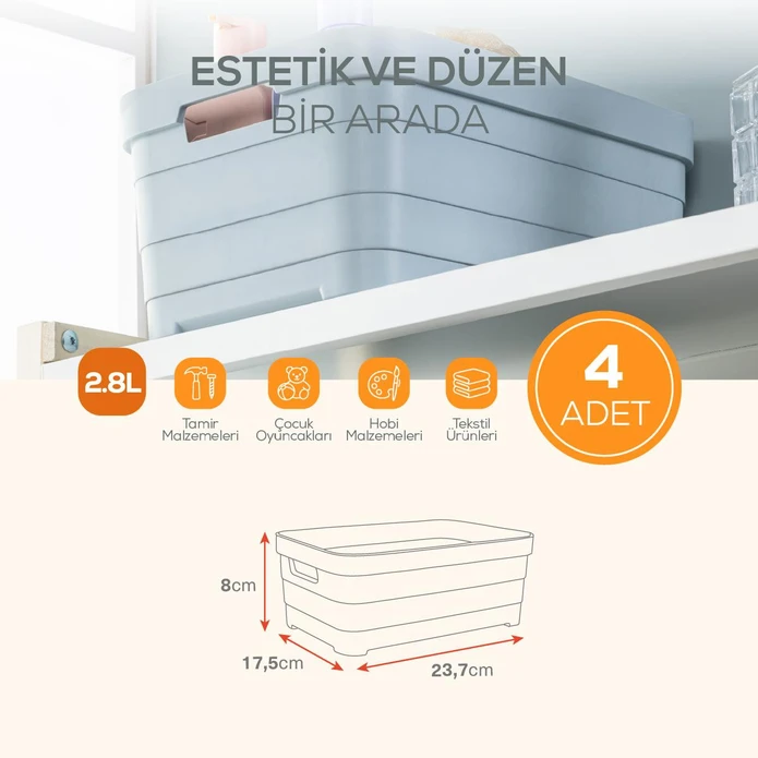 Vienev 4'lü 2,8 Litre Saklama Kutusu Beyaz