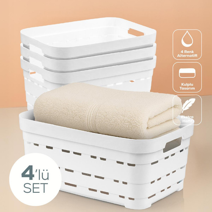 Vienev 4'lü 10,8 Litre Delikli Saklama Kutusu Beyaz